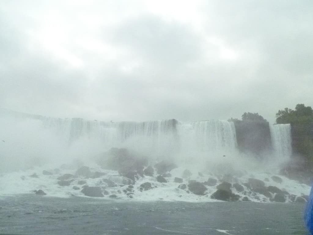 American and Bridal Veil Falls at Niagara Falls.  American Falls is wider than Bridal Veil Falls