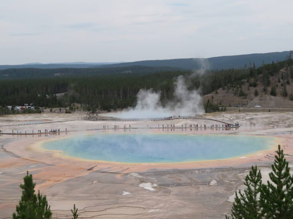 Grand Prismatic Springs in Yellowstone National Park from the springs overlook