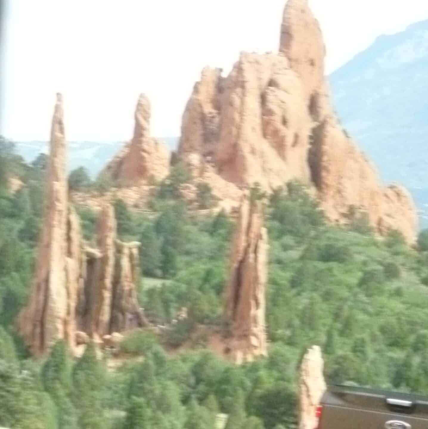 Vertical red rock formations in Garden of the Gods in Colordado Springs