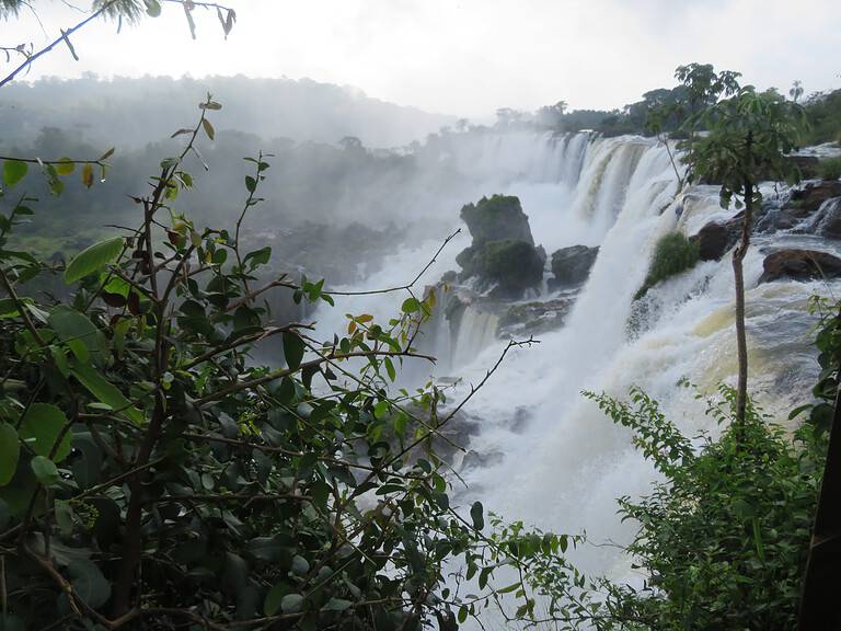 Several powerful waterfalls crash over rocks on the Argentina side of Iguazu Falls