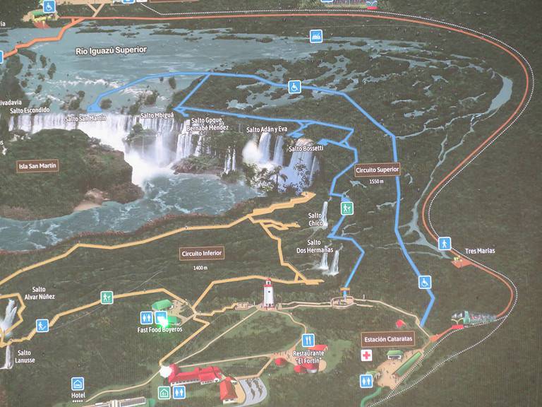 A map of Iguazu Falls on the Argentinian side