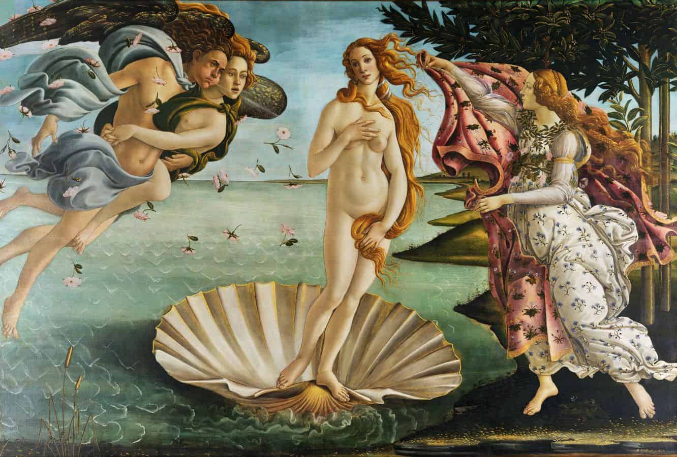 The birth of Venus is a popular piece of artwork in the Uffizi Museum in Florence Italy.  This museum is considered to be one  of the best art musuems in Europe.