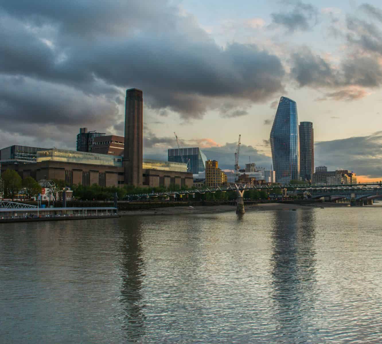 Looking over the Thames River in London to the Tate Modern art museum.