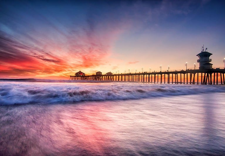 Huntington Beach with it's pier at sunset