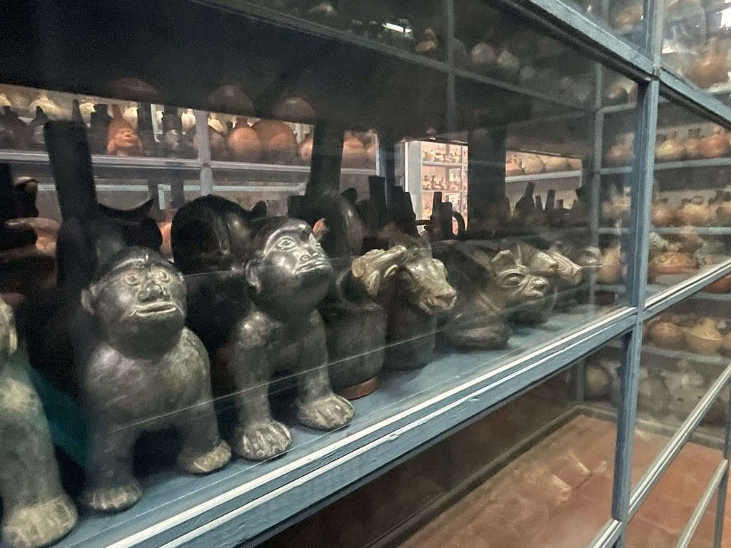 Inside Larco Museum are glassed enclosed shelves containing thousands of Incan pottery.  It's a must see stop during your 8 days in Peru.